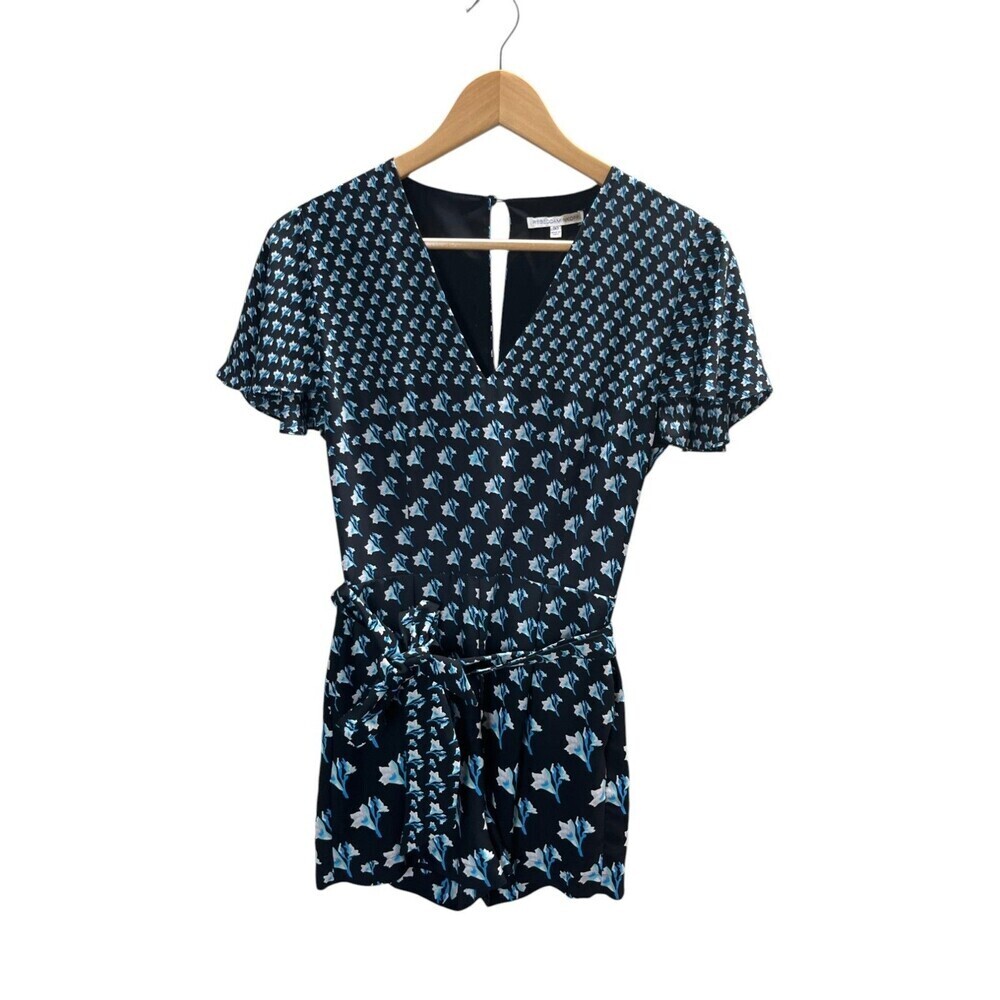 Rebecca Minkoff Romper Women's Size 00 Black Blue Floral Short Sleeve